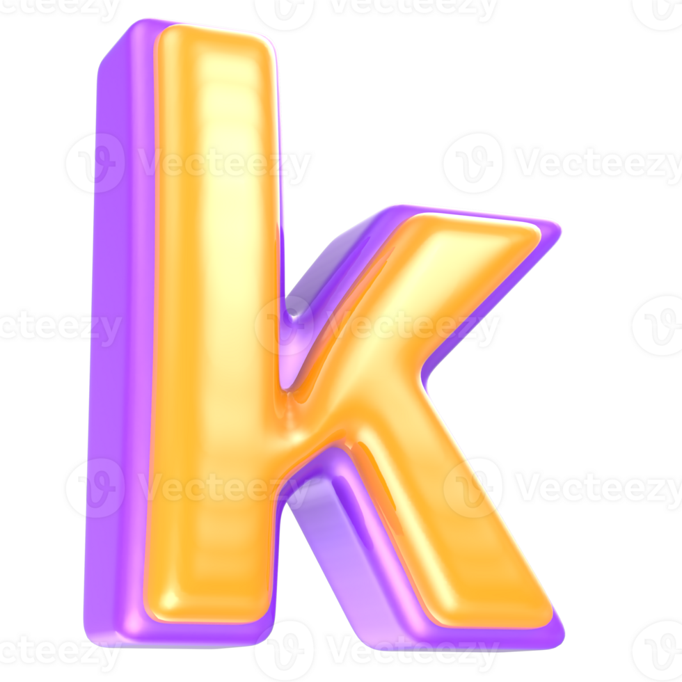 k Letter Yellow And Purple 3D Rendering png