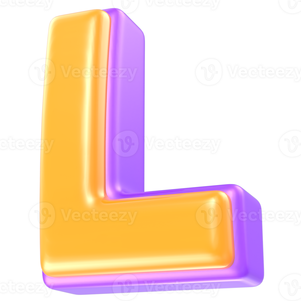 L Letter Yellow And Purple 3D Render png