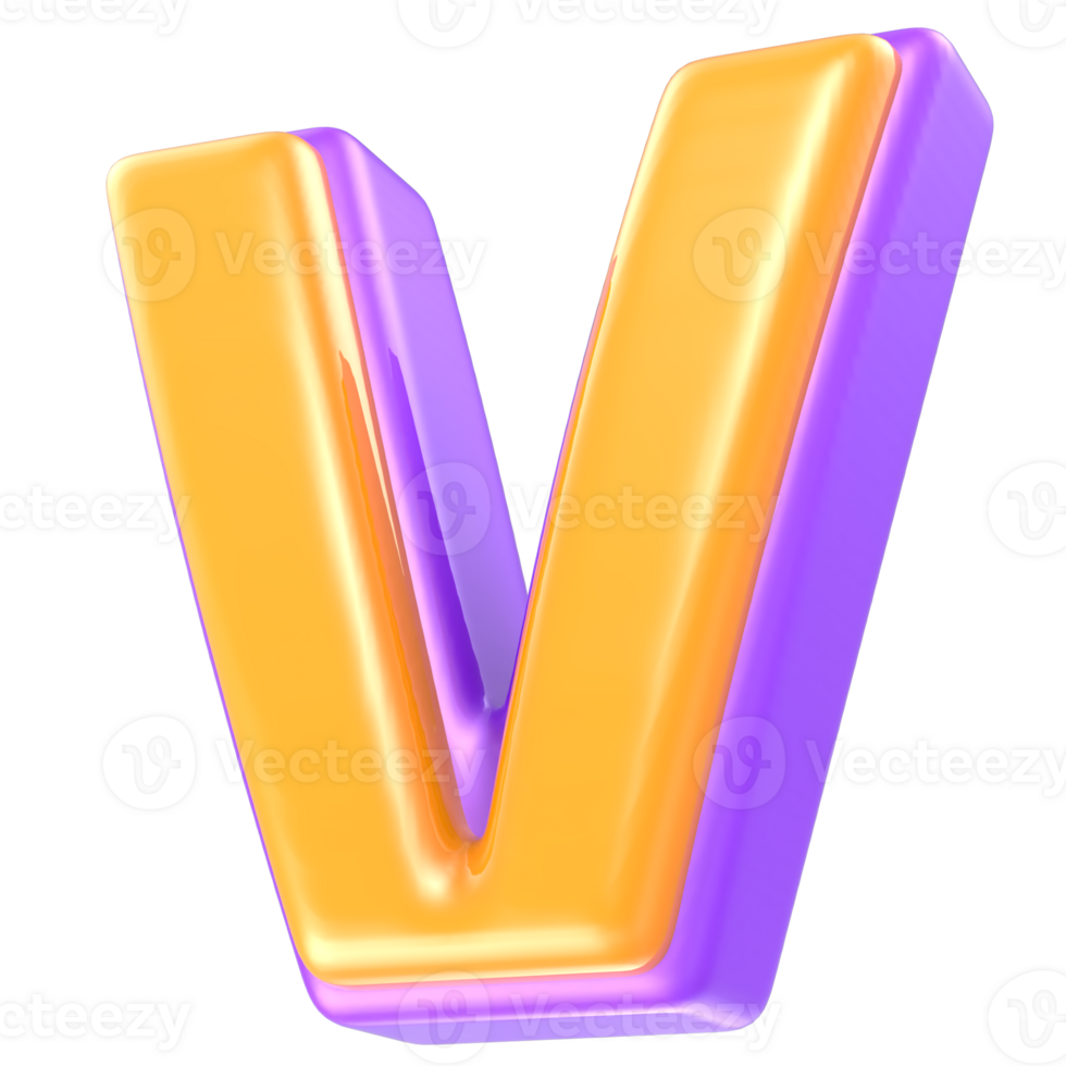 V Letter Yellow And Purple 3D Render png