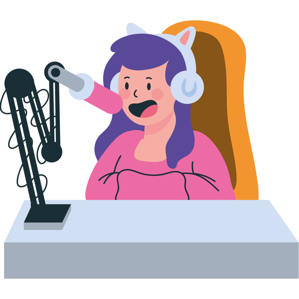 girl sitting in headset live streaming png