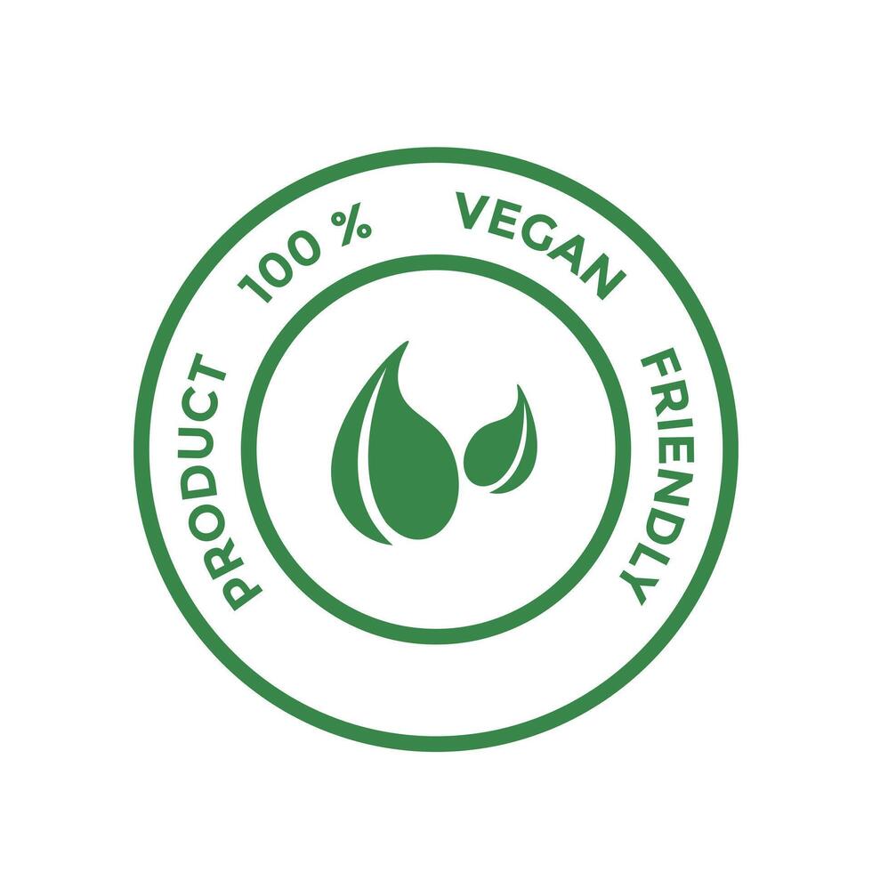 sticker or stamp saying product 100 vegan friendly. vector