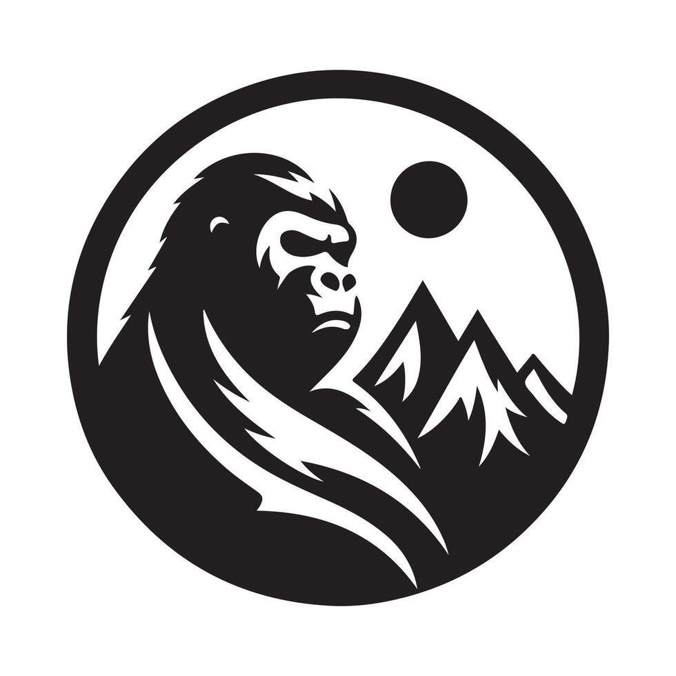 Graphic logo with a gorilla silhouette in a spherical shape. vector