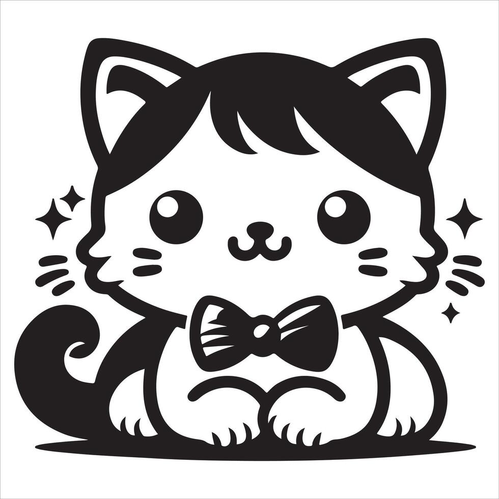 Adorable cartoon cat was done by hand in a doodle manner using graphic illustration vector