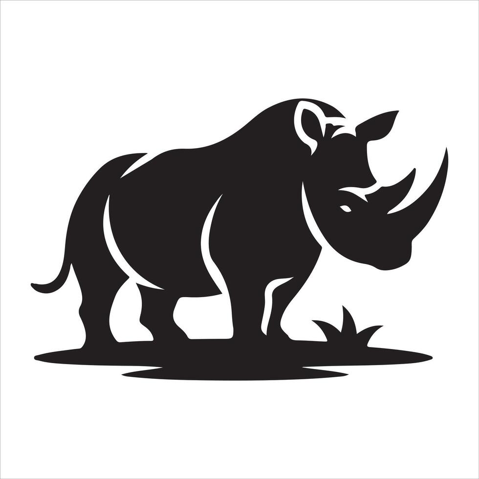 black and white graphic of a rhino painted with linear paint vector