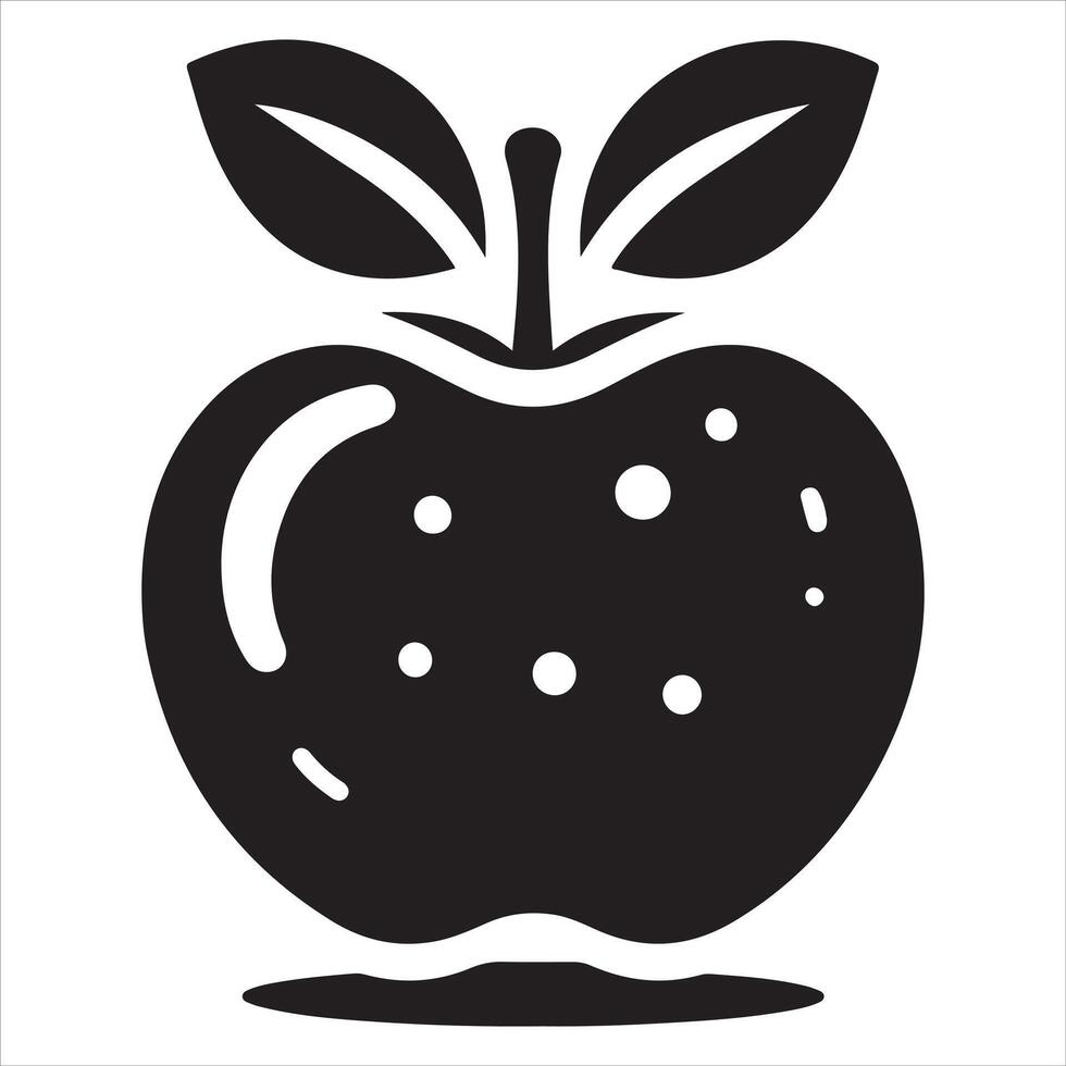 A black and white graphic shows an apple vector