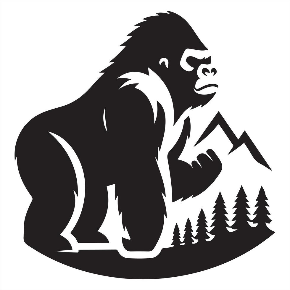 A basic and uncomplicated animal Graphic silhouette of a gorilla white background with a black silhouette vector