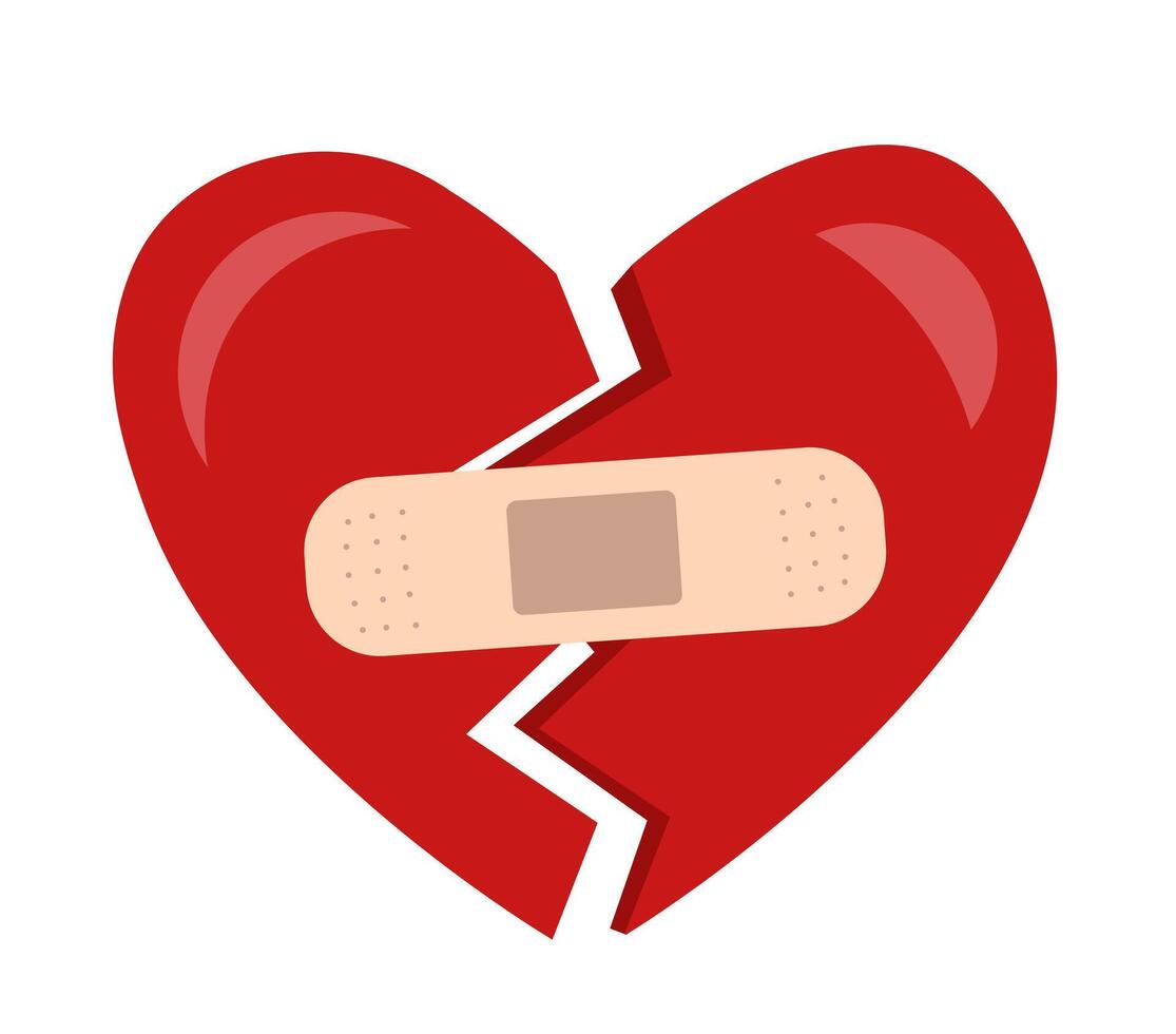 Broken heart with plaster on white background vector