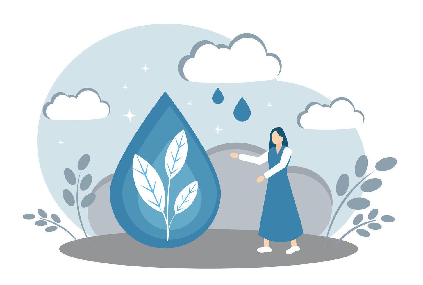 The importance of water on the planet. drop and plant. Save water vector
