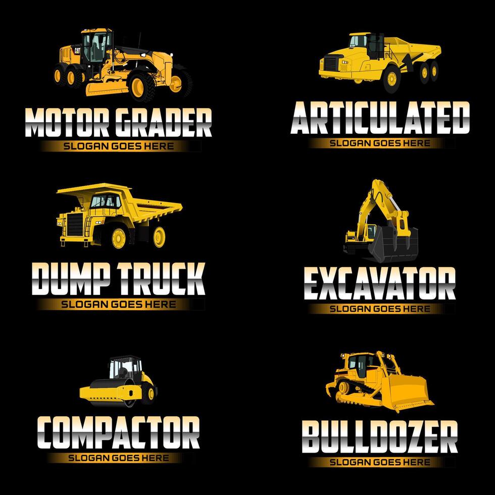 Set of Heavy Equipment Construction Machinery Logo vector