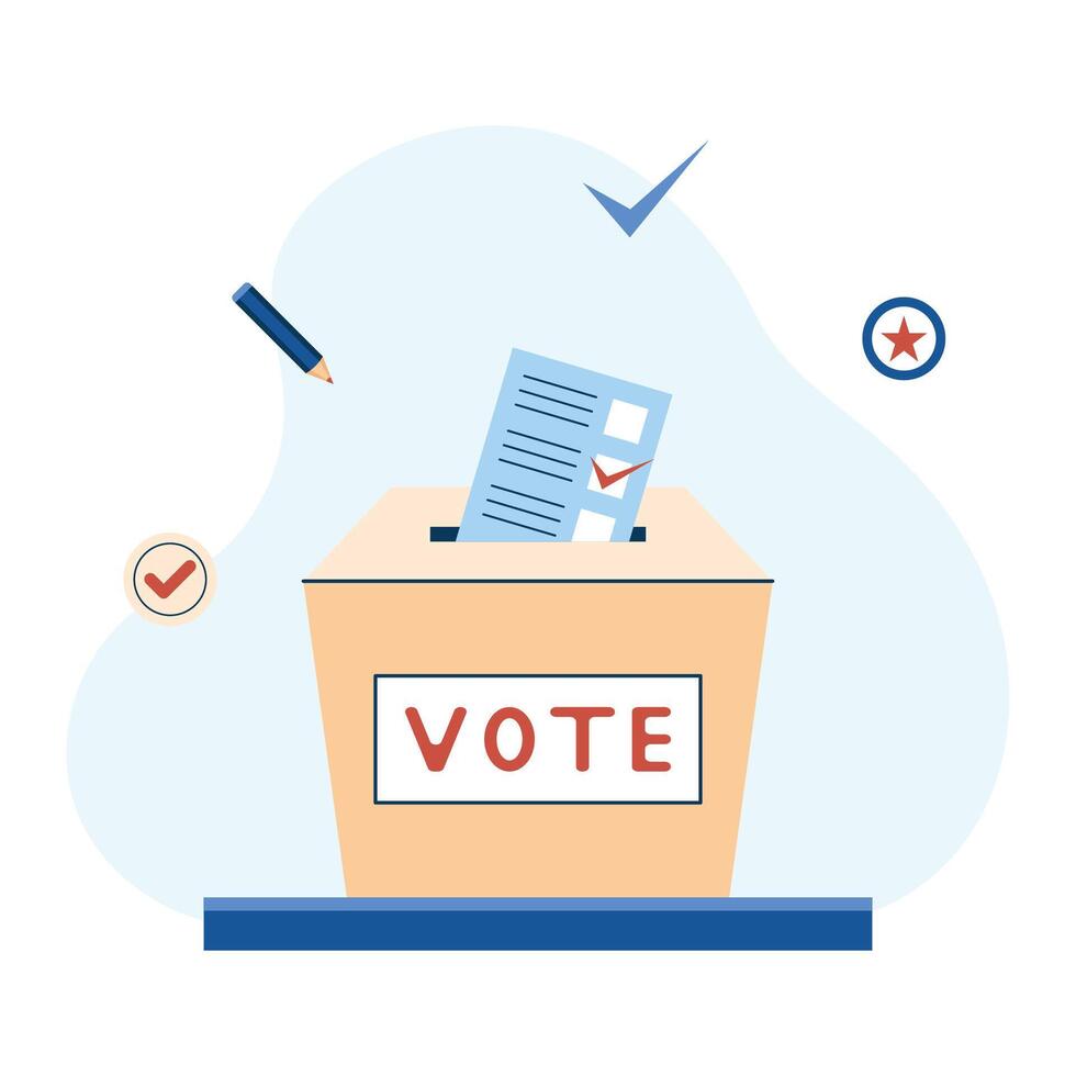 Vote 2024. Vote Ballot paper in the ballot box. Element for election themed design. Isolated illustration. vector