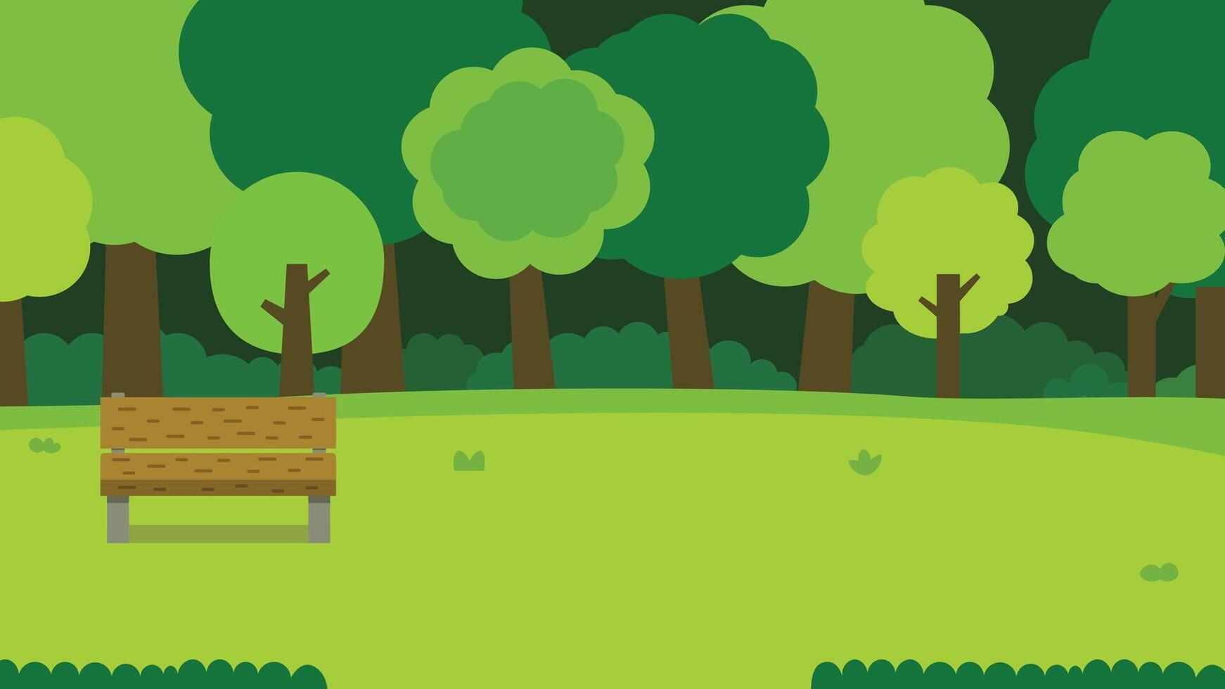 Public park with wood bench.Nature park scene. Natural field outdoor illustration vector