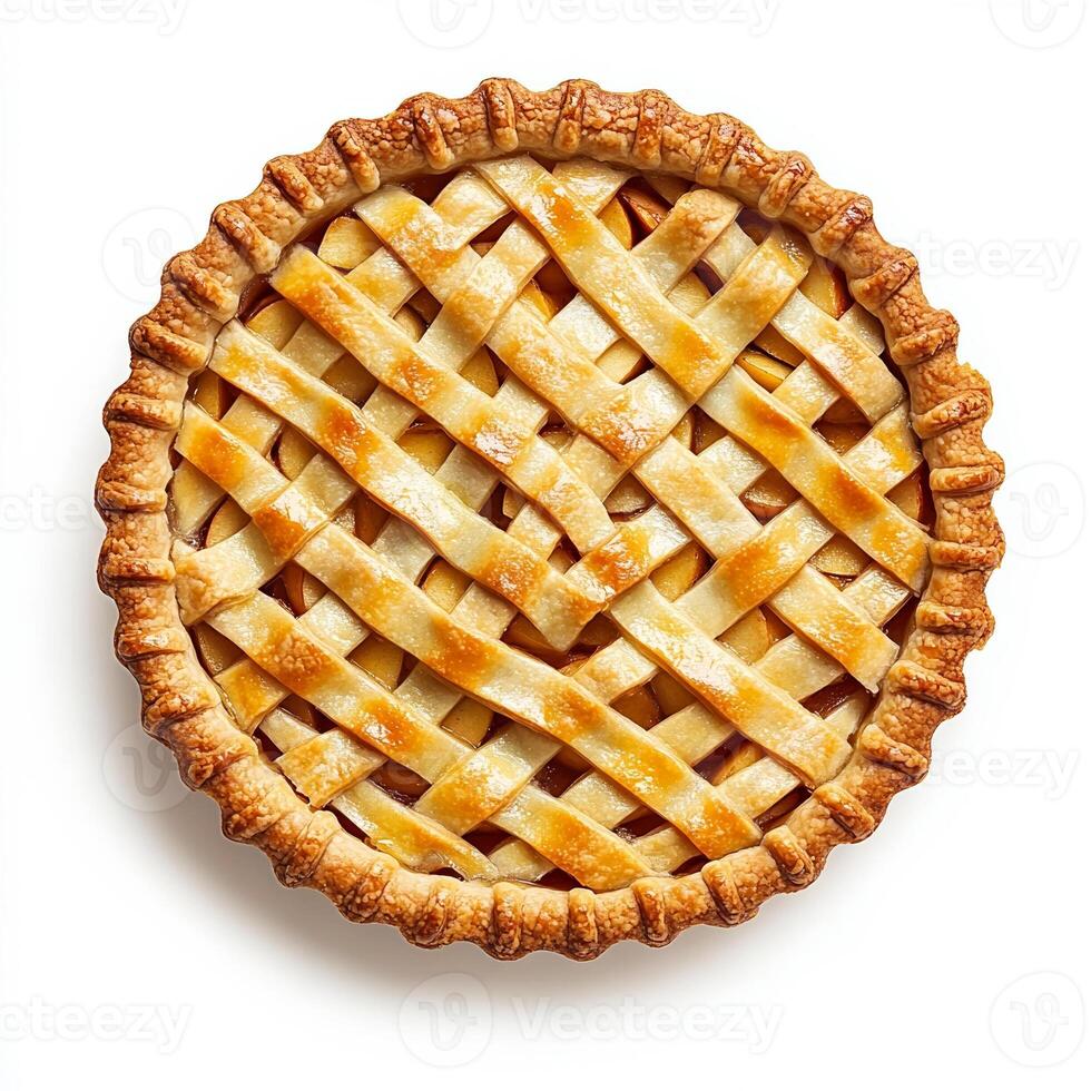 Thanksgiving apple pie with lattice crust, isolated on white background, top view photo