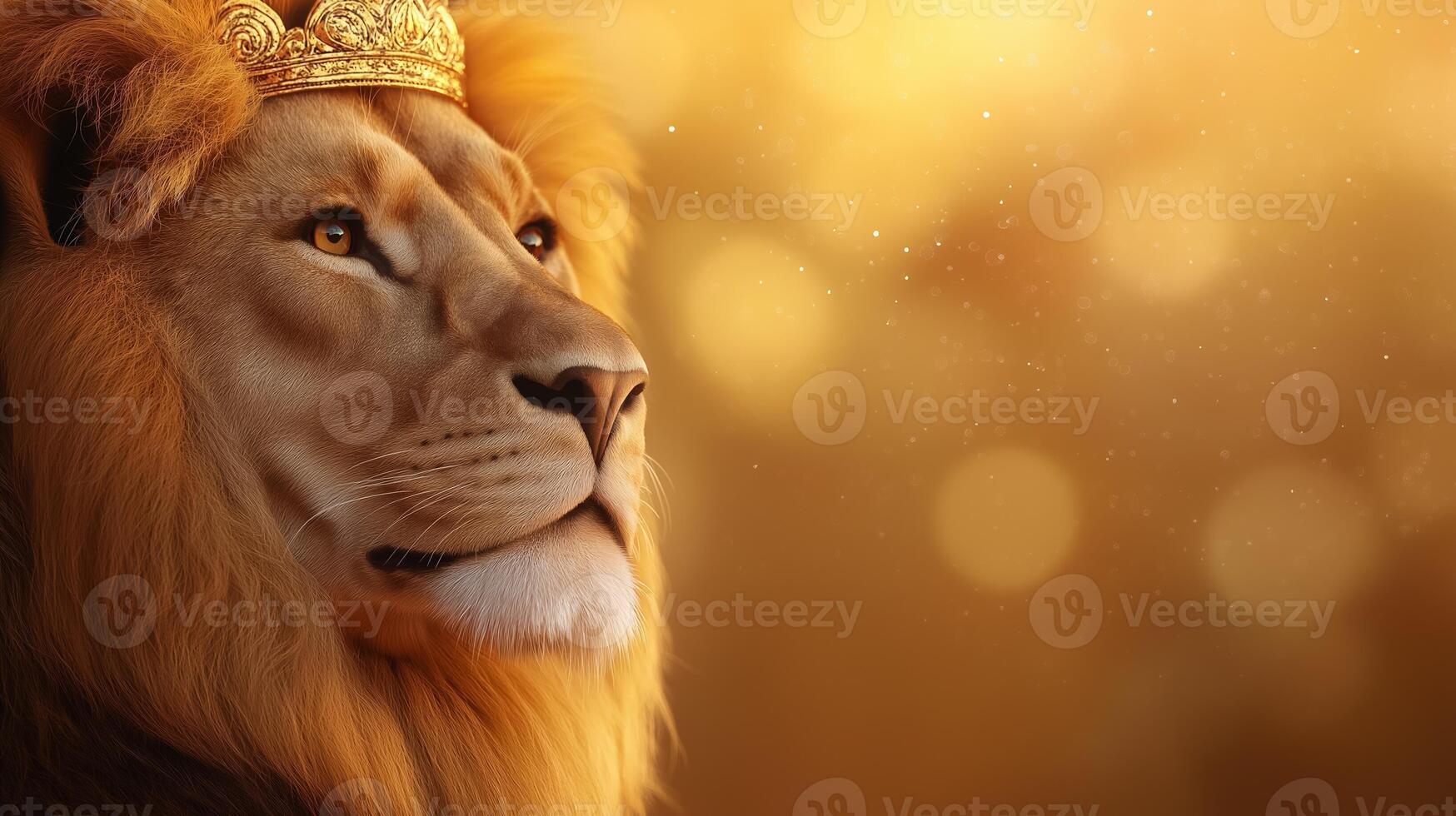 Close up of a lions intense gaze with a luminous portal of light behind it the lions mane blending with the energy of the Lions Gate portal with stars twinkling in the background photo