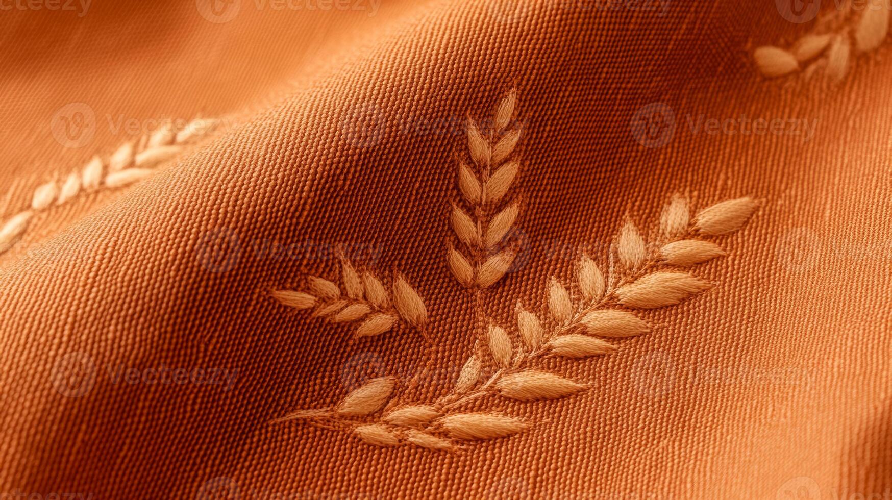 Warm orange fabric with intricate wheat stalk pattern Lammas harvest festival rustic and agricultural vibe natural and earthy feel ideal for seasonal designs photo