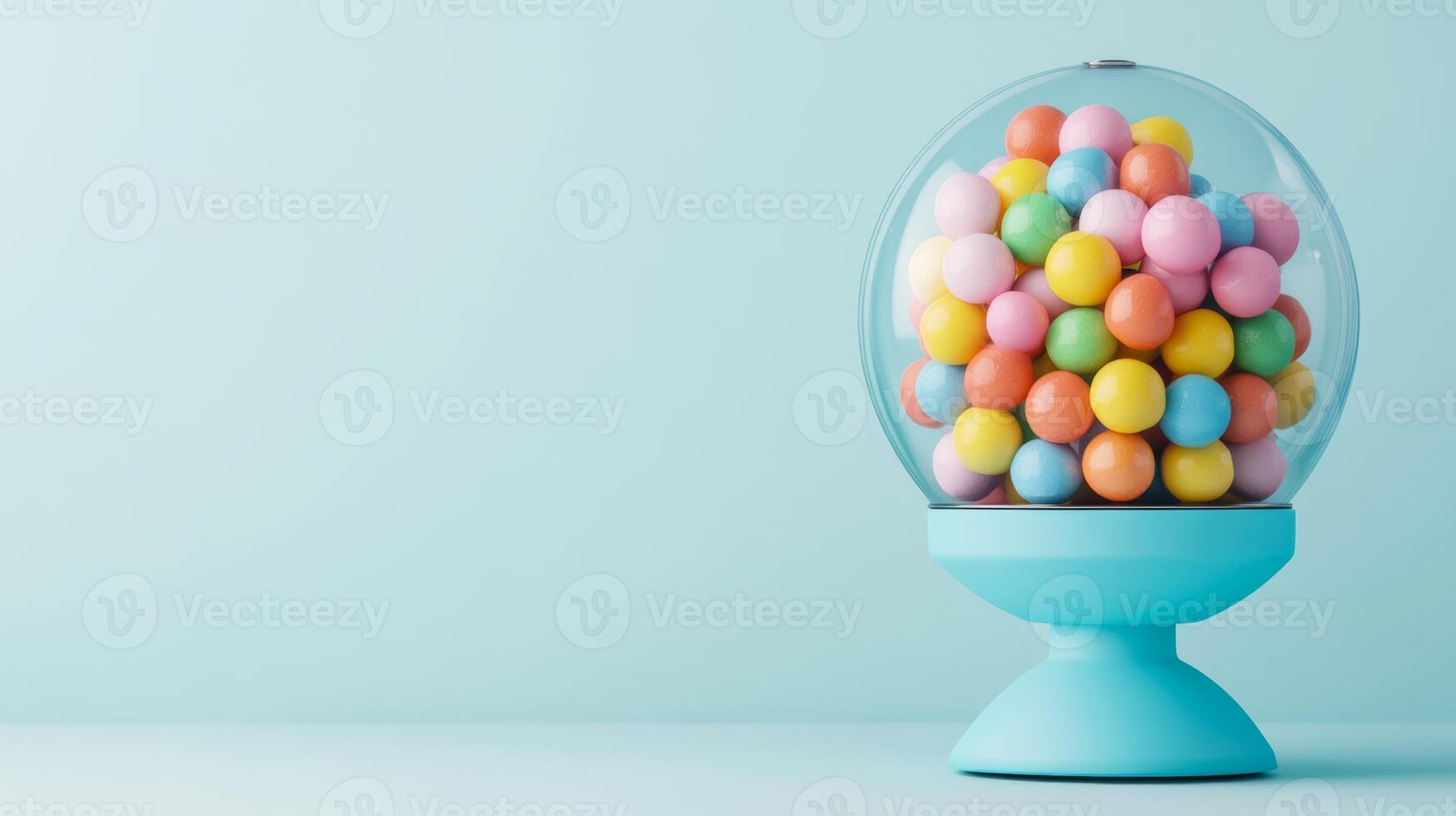 Conceptual image of a bubble gum machine dispensing bright colorful gum balls isolated on a solid white background with sharp clean lines photo