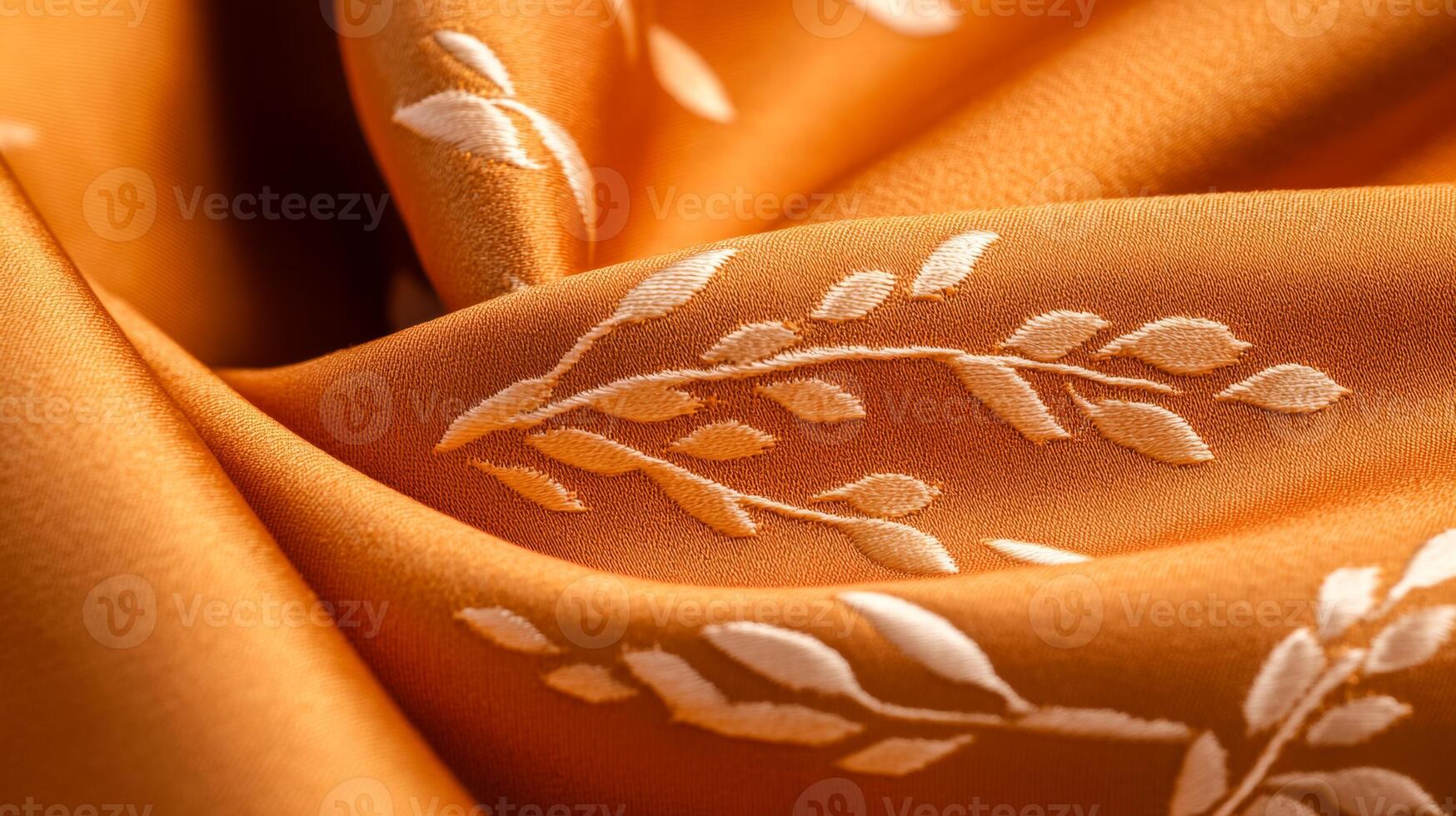 Warm orange fabric with intricate wheat stalk pattern Lammas harvest festival rustic and agricultural vibe natural and earthy feel ideal for seasonal designs photo