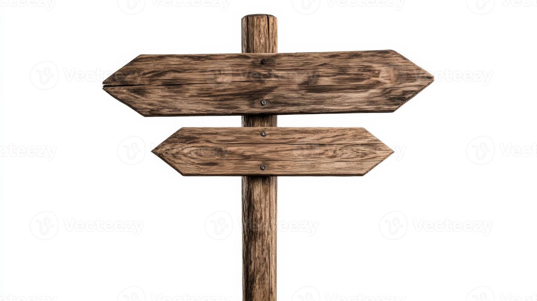 Vintage ranch signpost with directional arrows pointing to stables paddocks and trails isolated on a white background photo