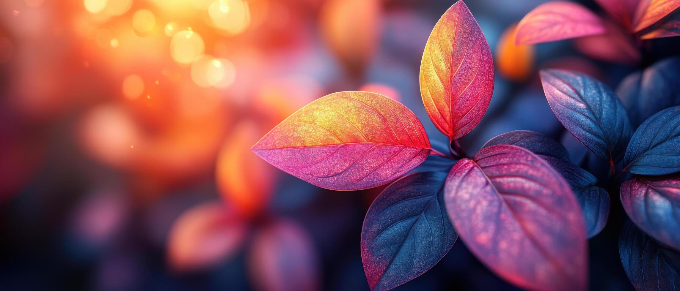 Vibrant Close-Up of Colorful Leaves with Bokeh Background in Nature photo