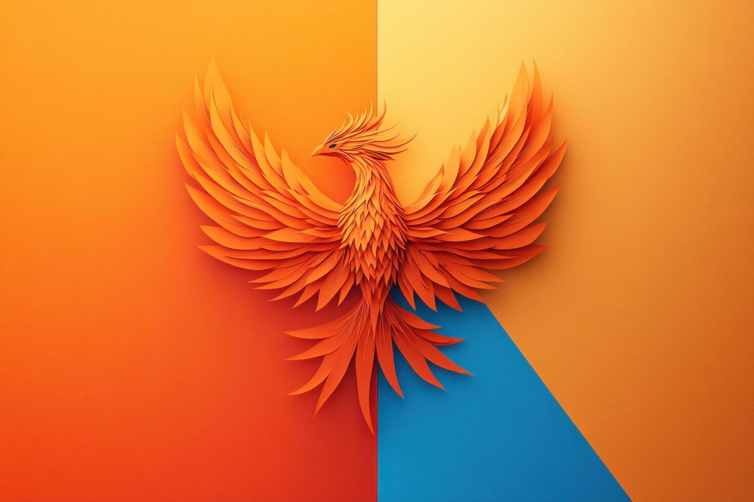 Vibrant Paper Art Phoenix on Split Orange and Blue Background Symbolizing Rebirth and Creativity photo