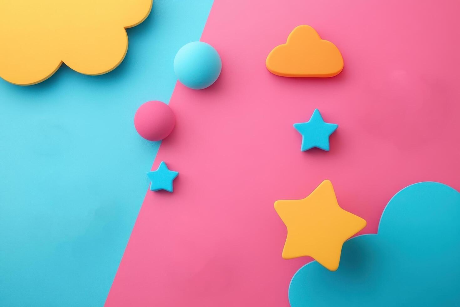 Colorful Abstract Background with Geometric Shapes on Pink and Blue Split Surface photo