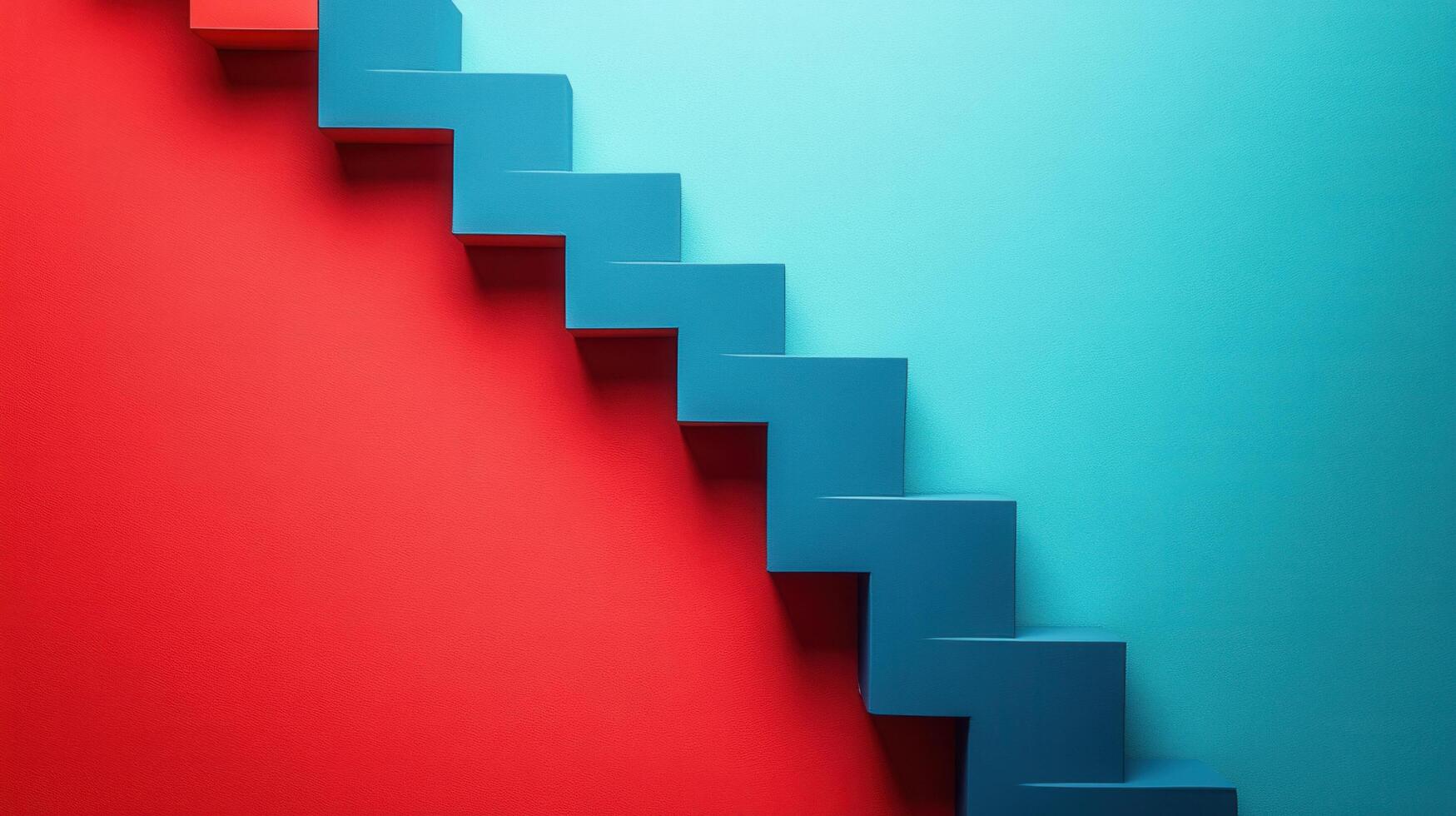 Modern Abstract Staircase Against Red and Blue Background - Minimalist Geometric Design photo