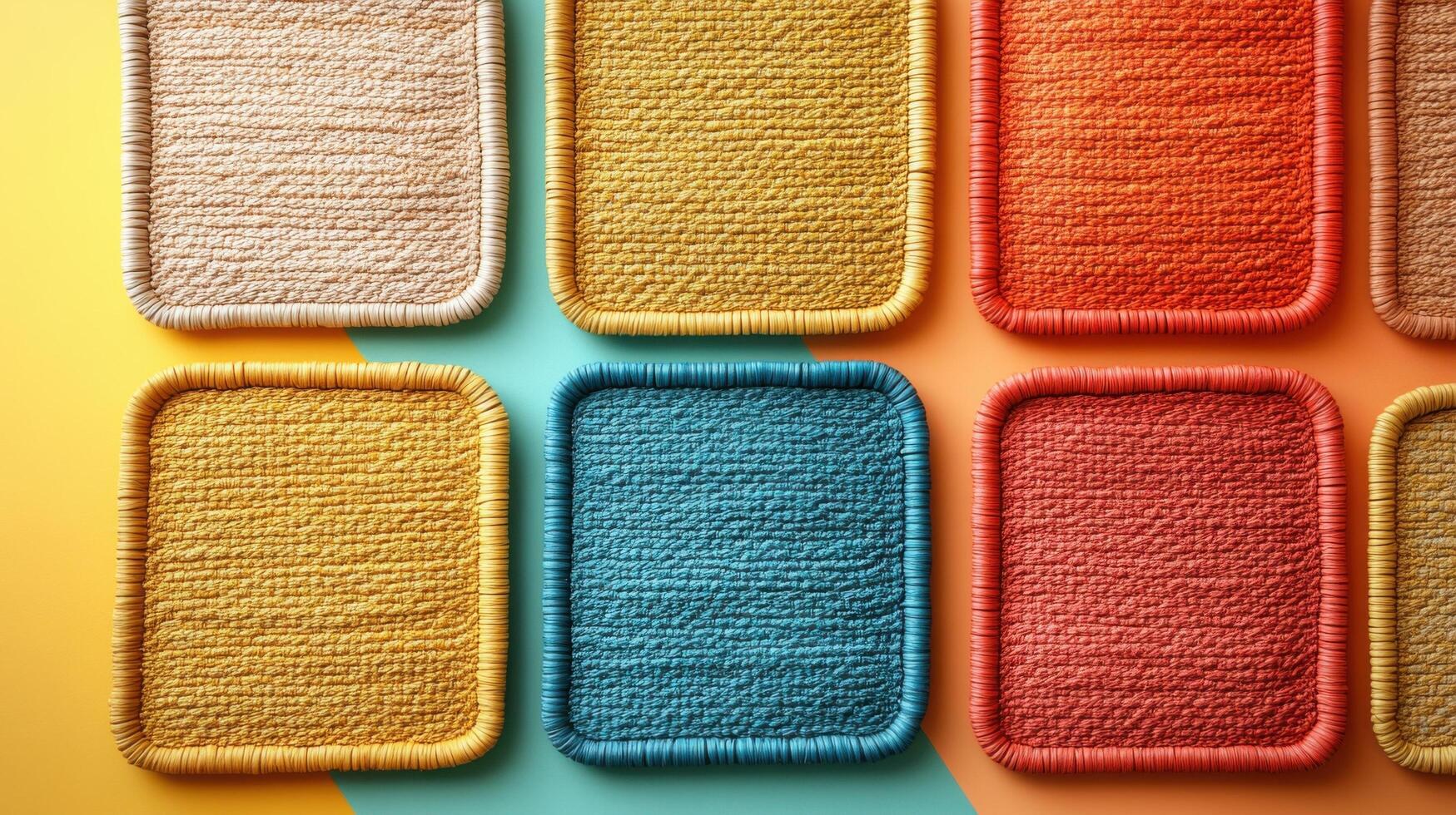 Colorful Woven Mats Arranged in a Pattern on a Vibrant Background photo
