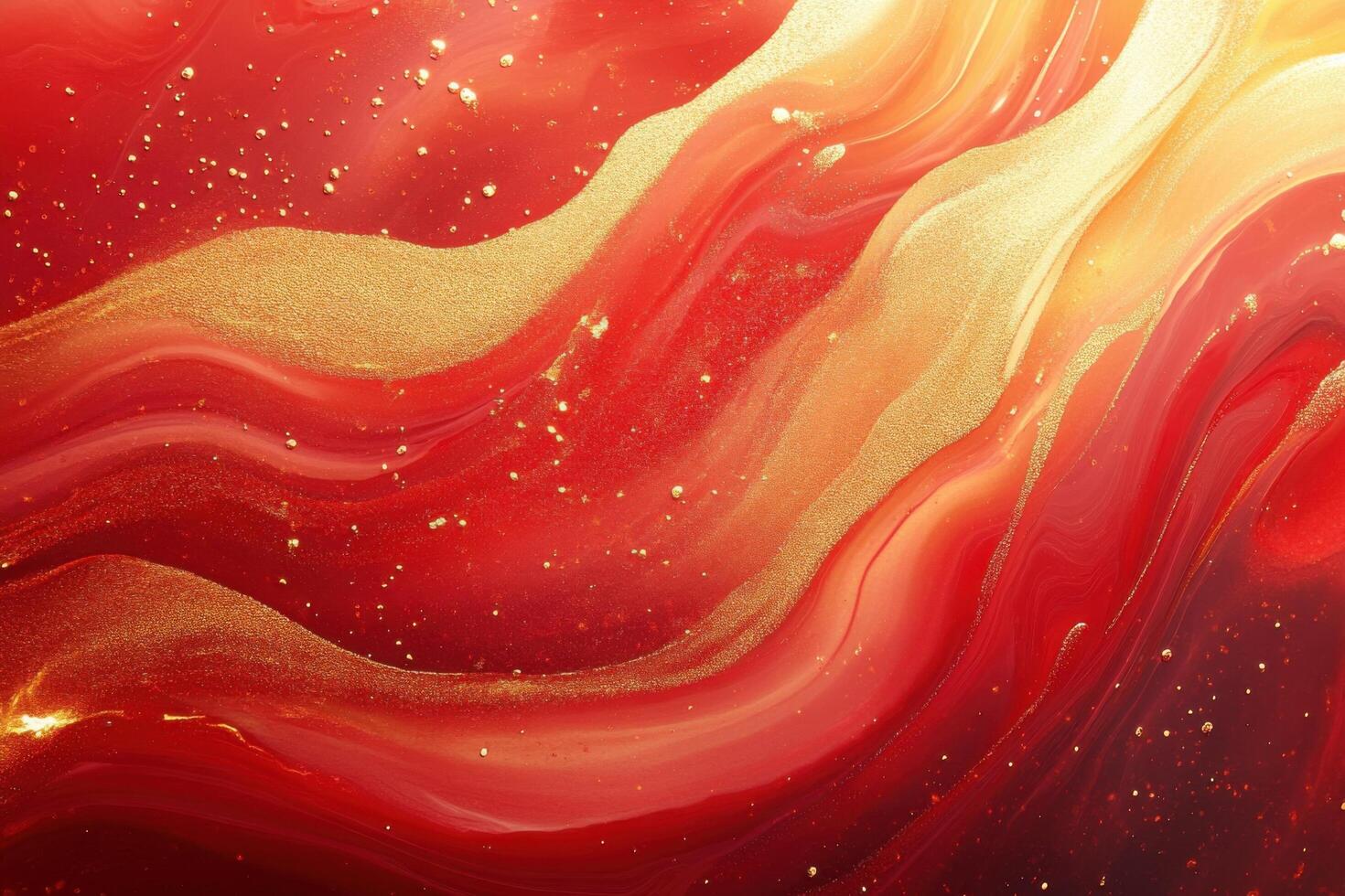 Abstract Red and Gold Fluid Art Painting with Glittering Accents and Flowing Patterns photo