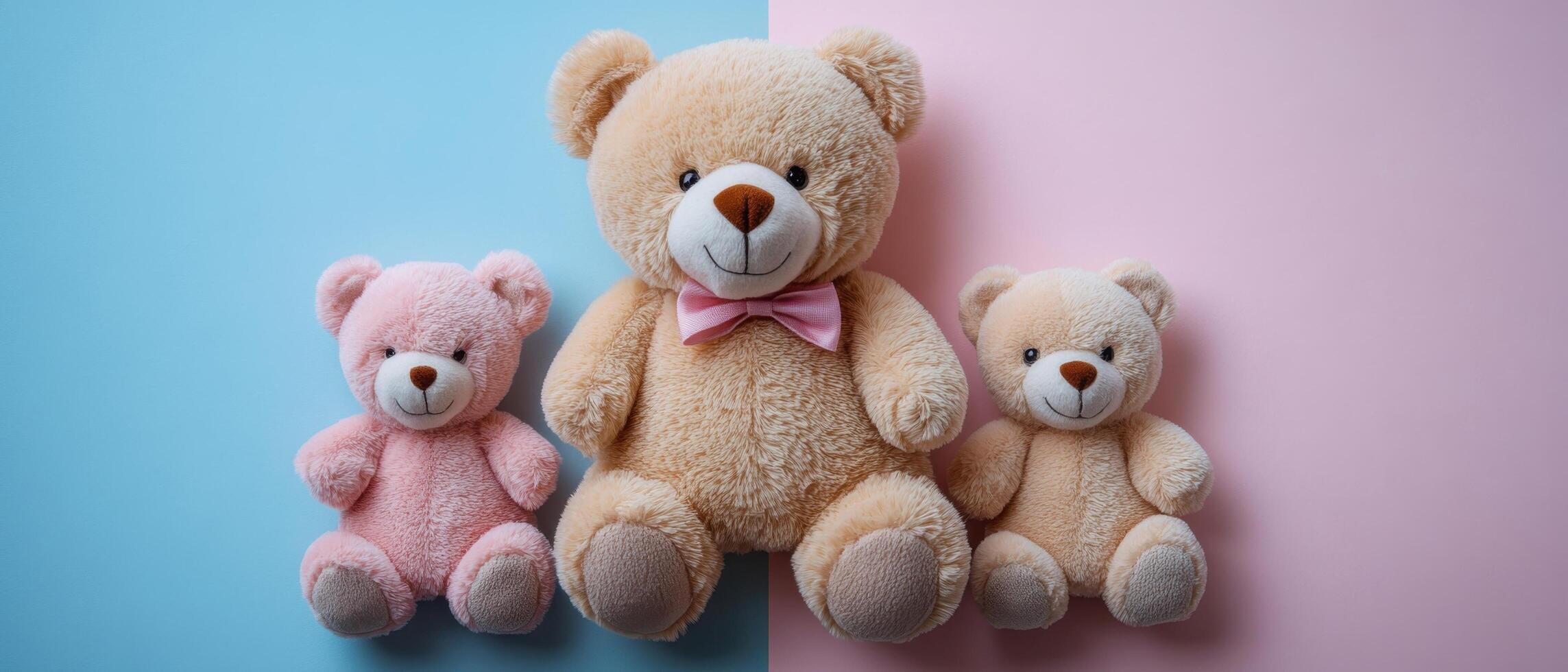 Adorable Teddy Bear Family on Pastel Background - Cute Plush Toys for Kids and Collectors photo