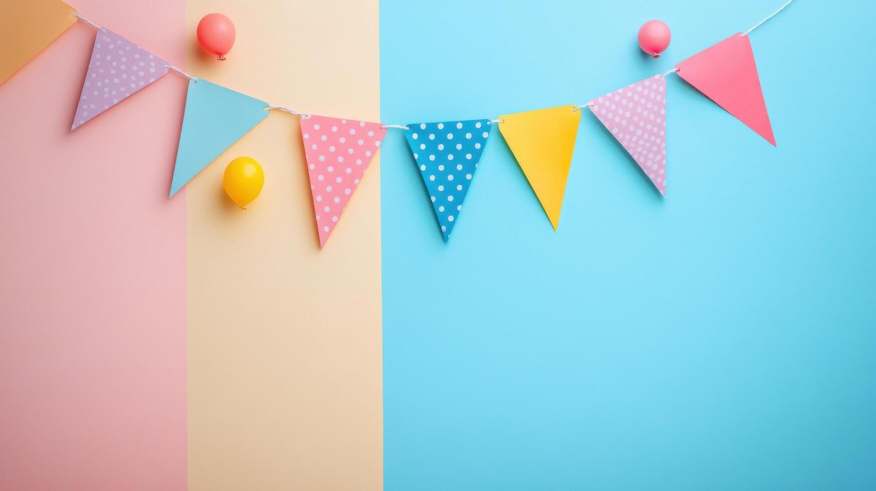 Colorful Party Bunting and Balloons on Pastel Background for Celebrations and Events photo