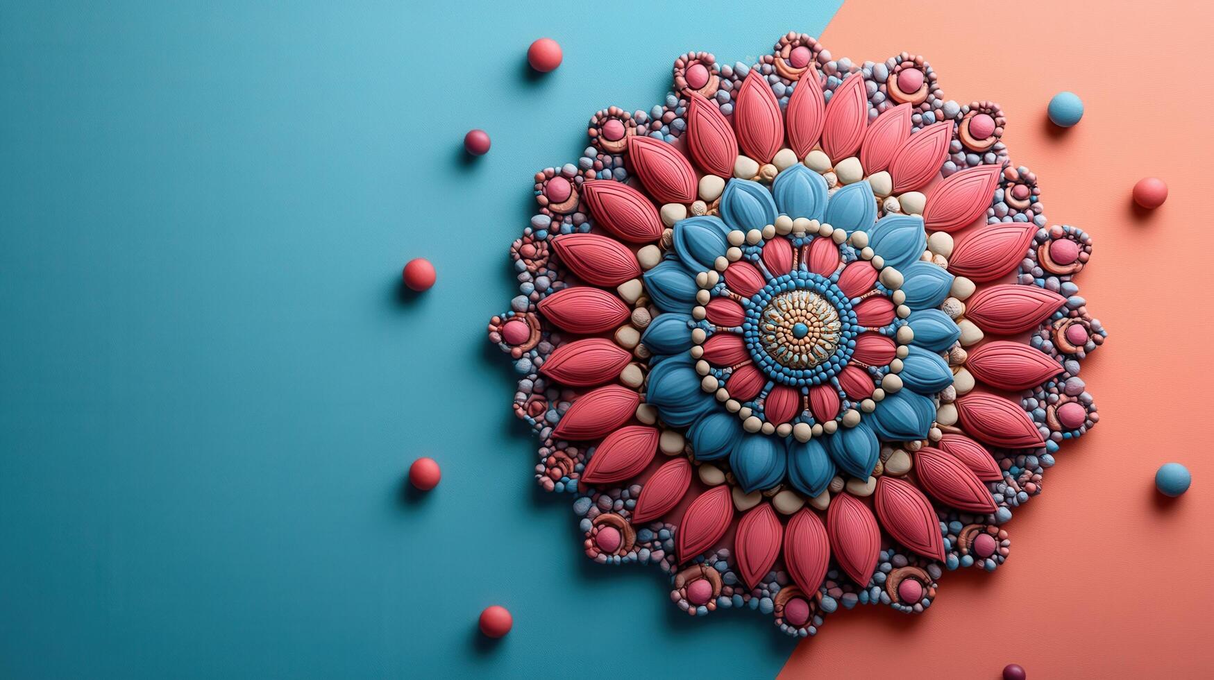 Colorful Mandala Art with Intricate Patterns on a Dual-Tone Background photo