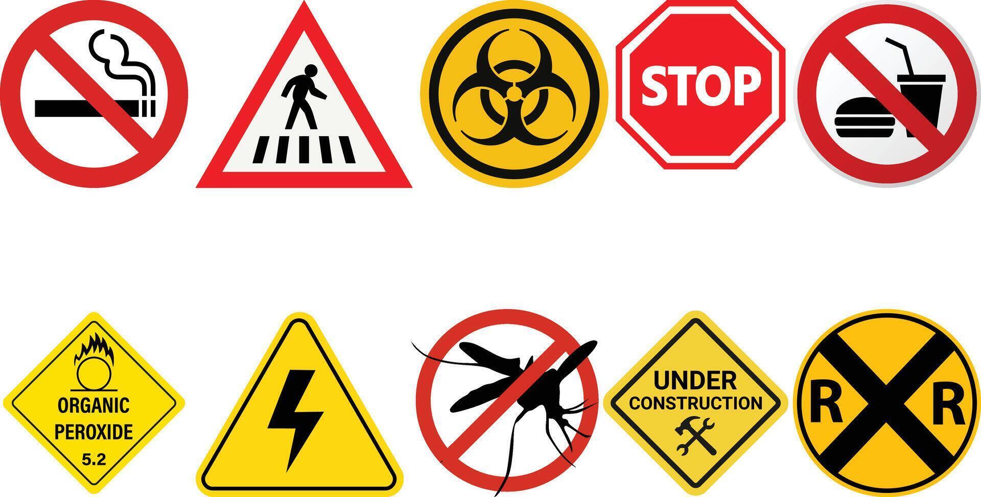 warning signs symbols icon set collection design vector