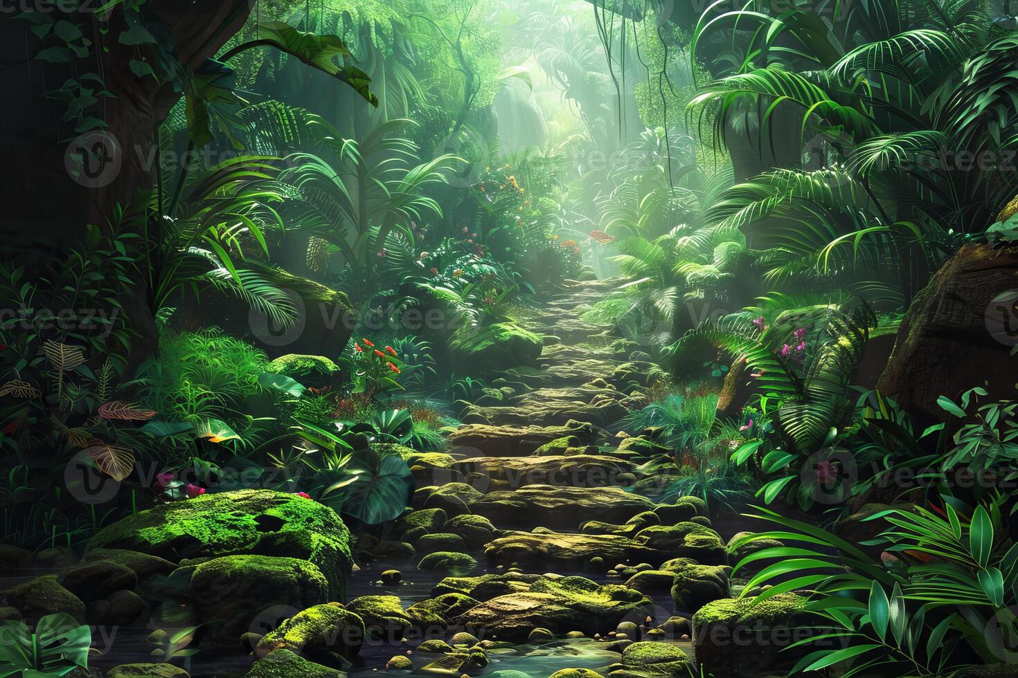 Enchanted forest pathway at dawn photo