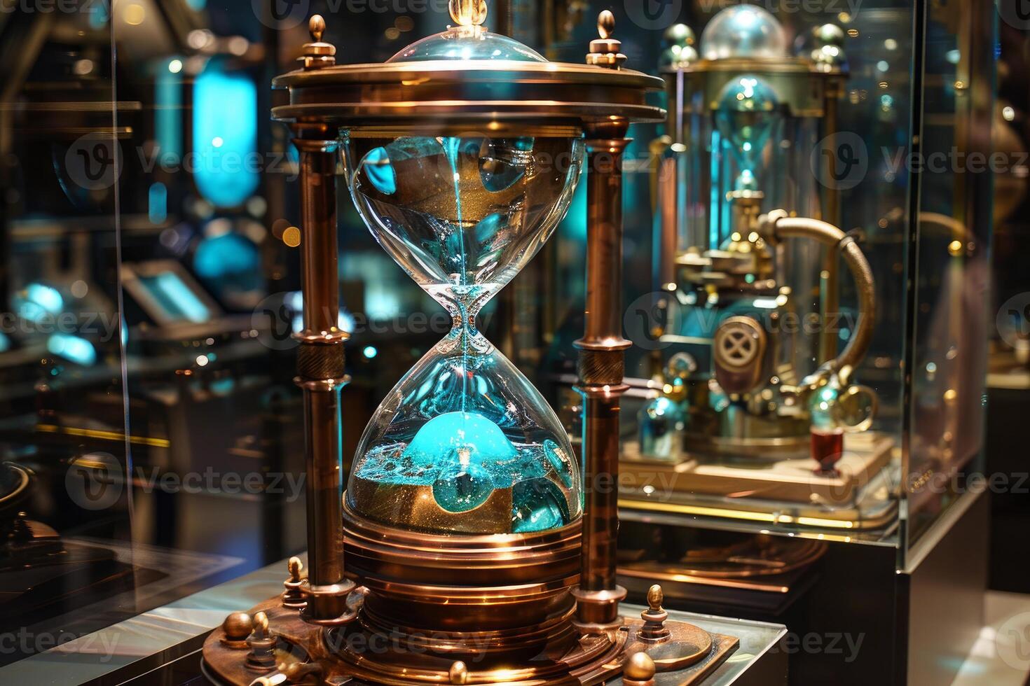 Elegant steampunk hourglass on display photo