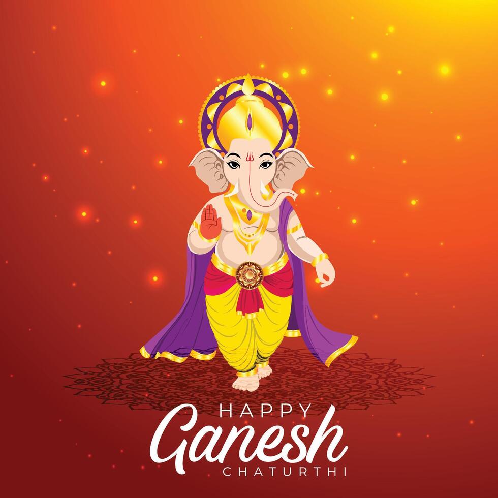 Ganesh Chaturthi festive greeting poster red yellow vector