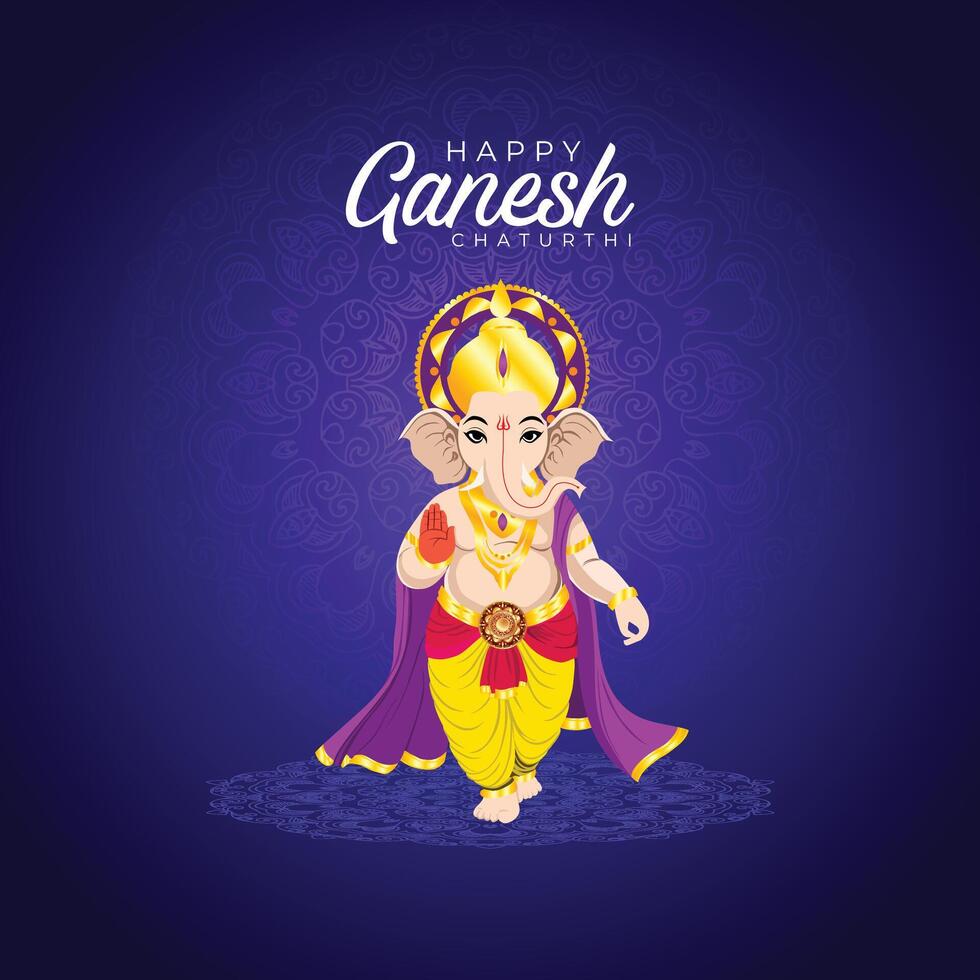 Ganesh Chaturthi festive greeting poster blue background vector