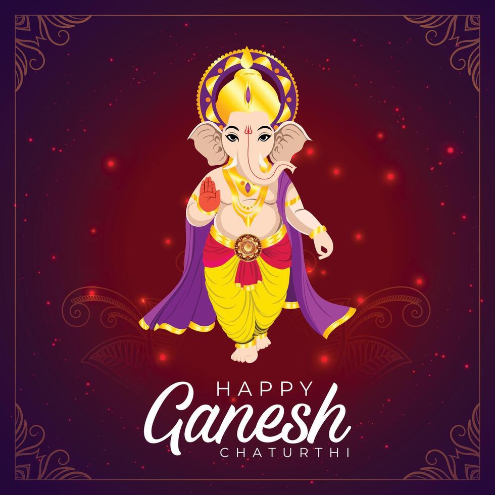 Ganesh Chaturthi festive greeting poster red background vector