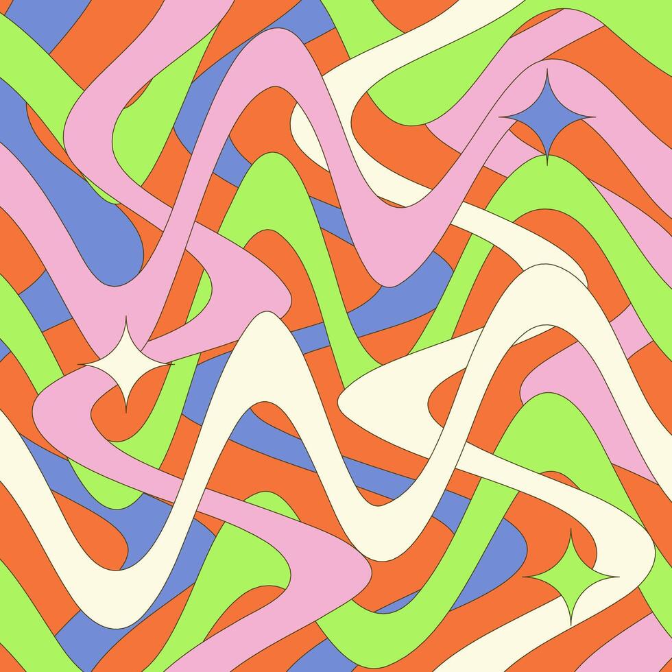 Trippy burst zigzag lines background. Psychedelic wavy intertwined stripes wallpaper. Groovy twisted sunburst swirl. Distorted curly wave texture design for poster, banner, cover. backdrop vector