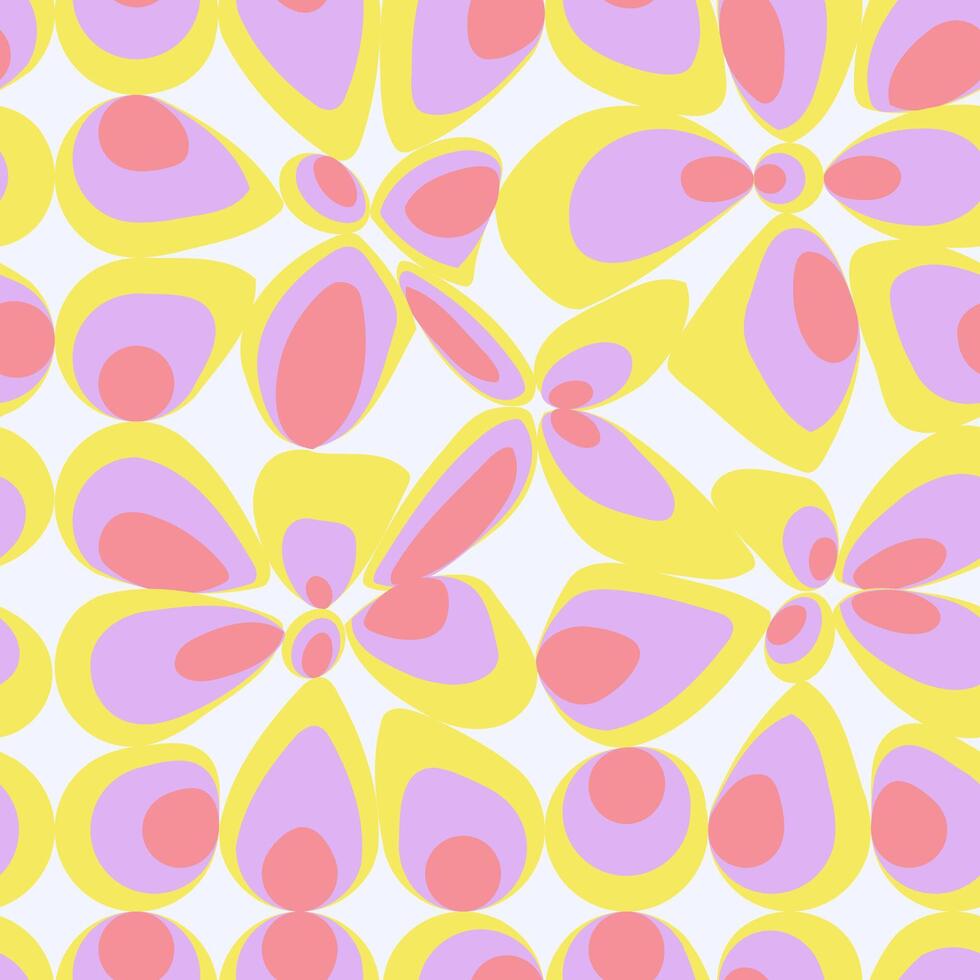 Seamless pattern with abstract silhouette organic oval shapes. flat background in minimalist groovy style. Round liquid distorted shapes in 70s groovy style. vector