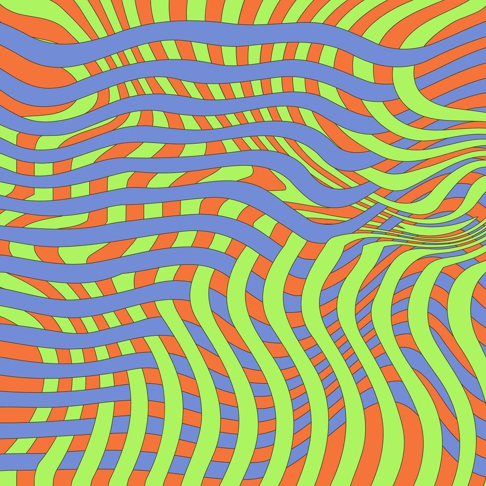 Groovy intertwined Psychedelic Geometric Background. Vintage wavy lines bound. illustration vector