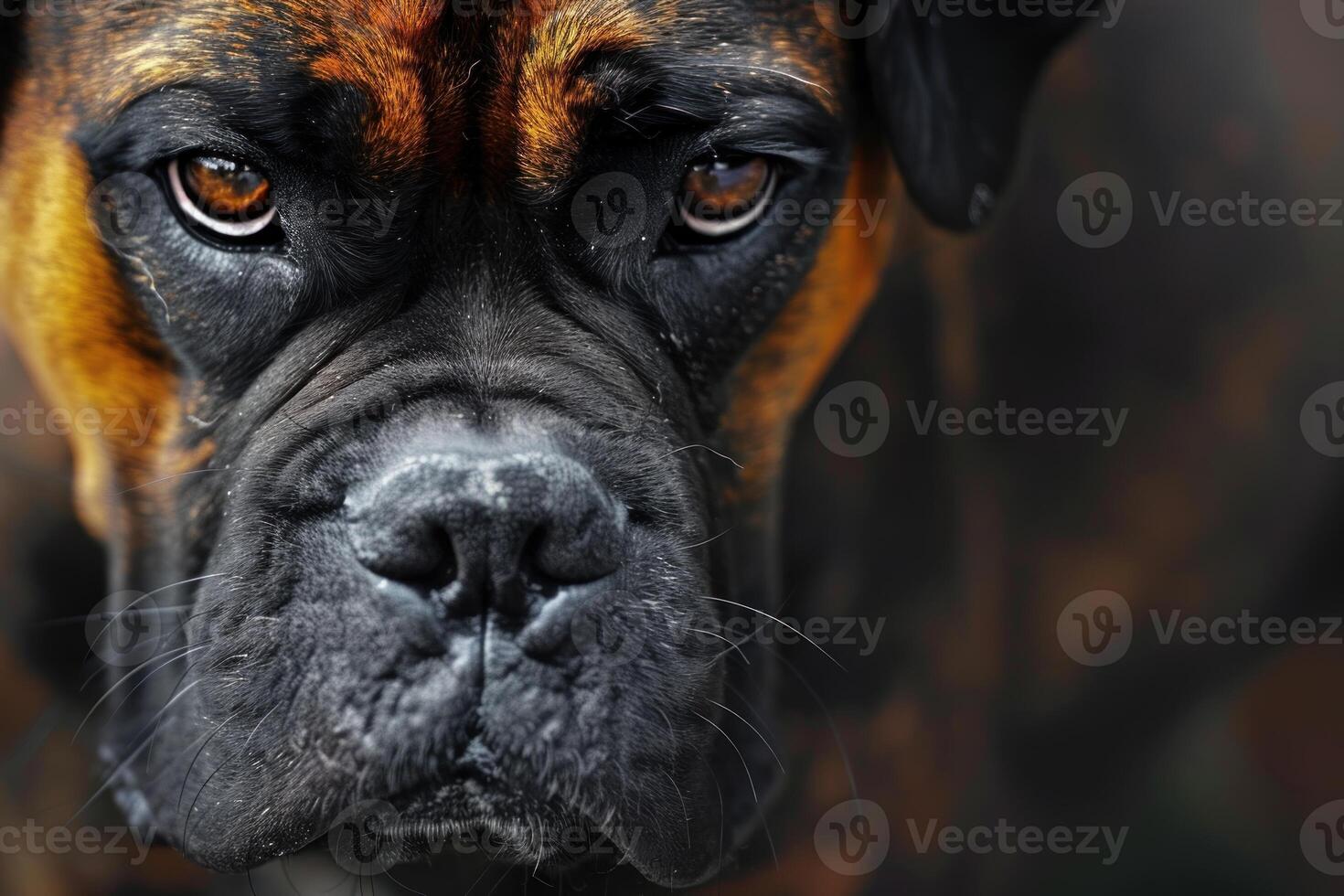 Portrait of serious guard dog staring with intense eyes photo