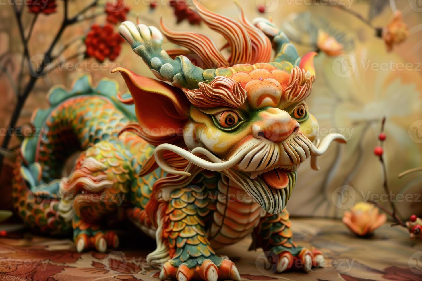Colorful chinese dragon sculpture posing on a table photo