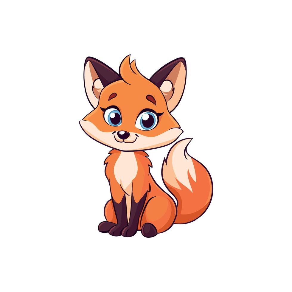 Happy cute cartoon style fox character illustration in flat color design on white background. vector