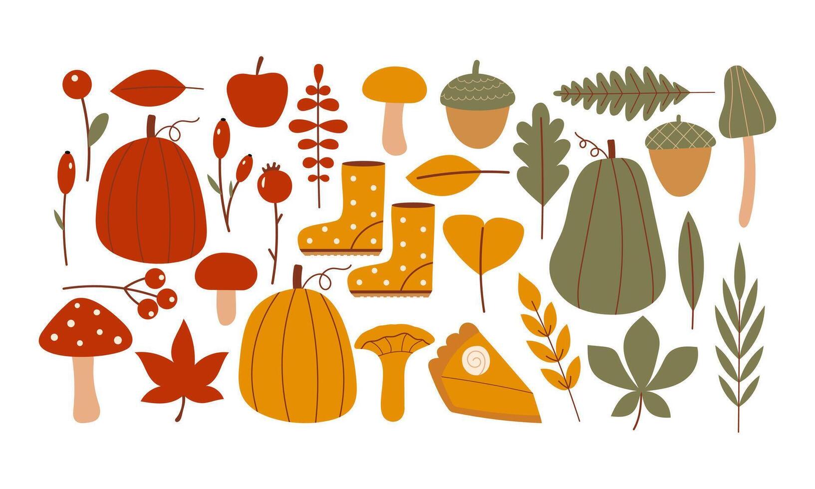 Big Set of Isolated Autumn Harvest and Nature Elements for Fall Decoration and Design. vector