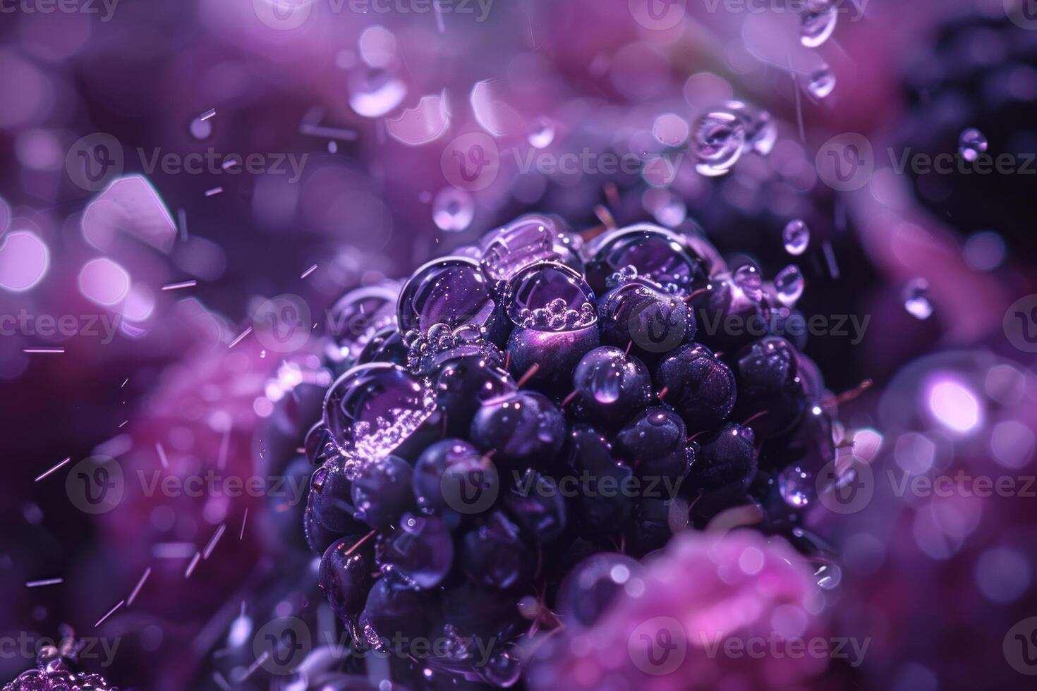 Fresh blackberries getting splashed with water droplets photo