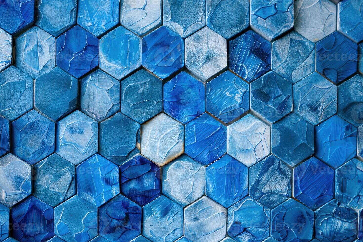 Blue hexagon tiles forming textured geometric pattern photo