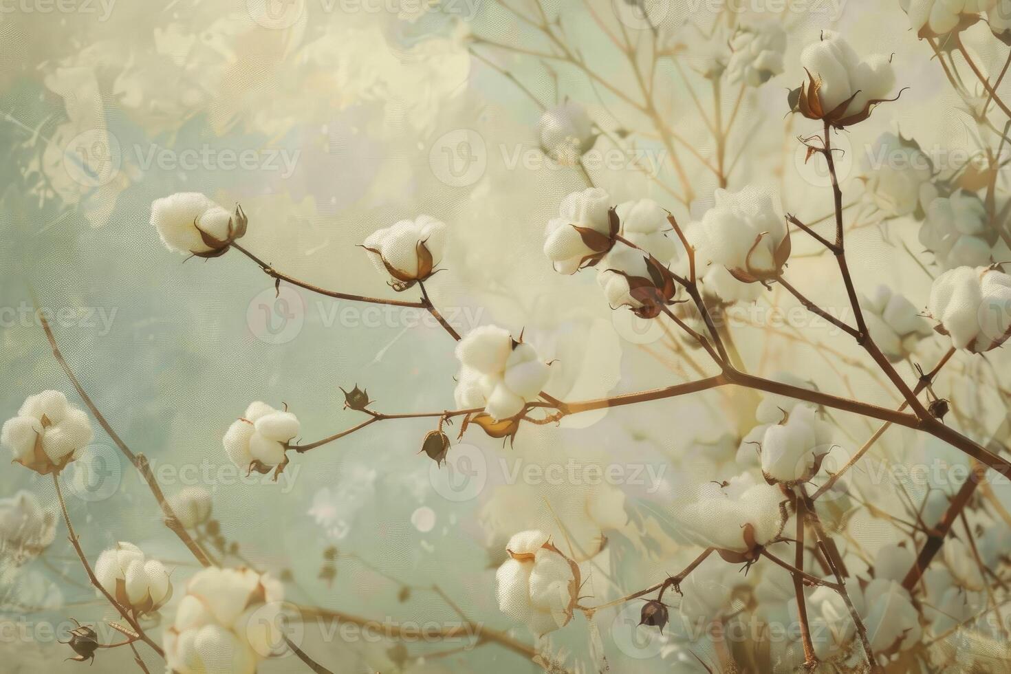 Cotton plant growing in field with soft sunlight photo