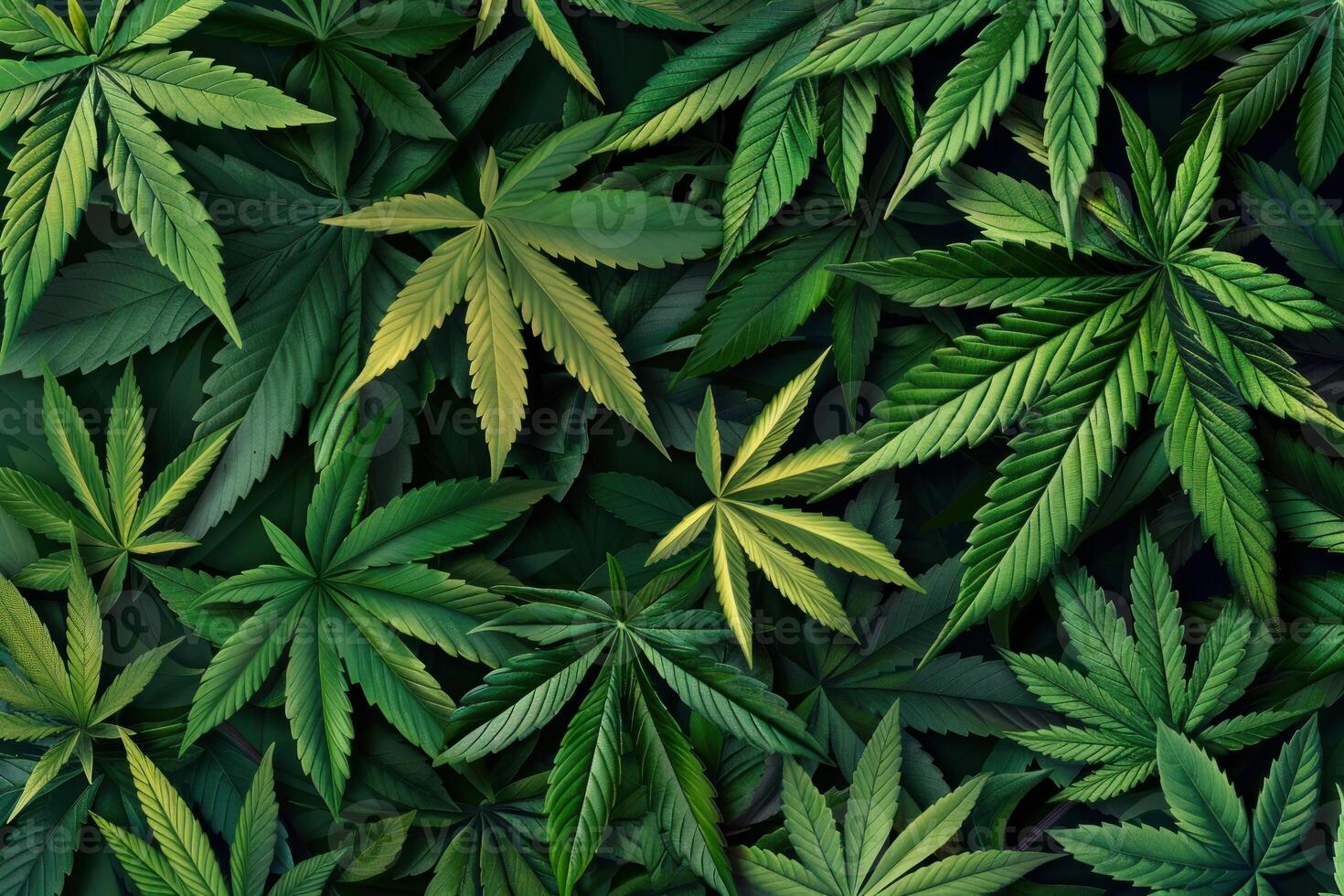 Cannabis leaves forming a green marijuana background photo