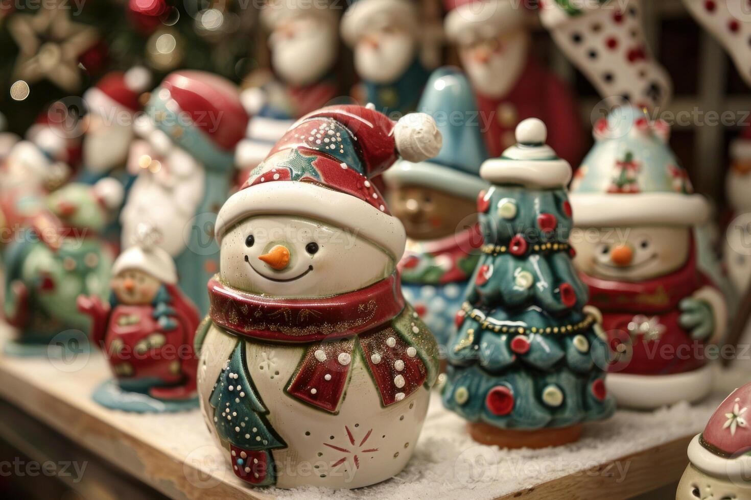 Christmas ornaments smiling on a shelf photo