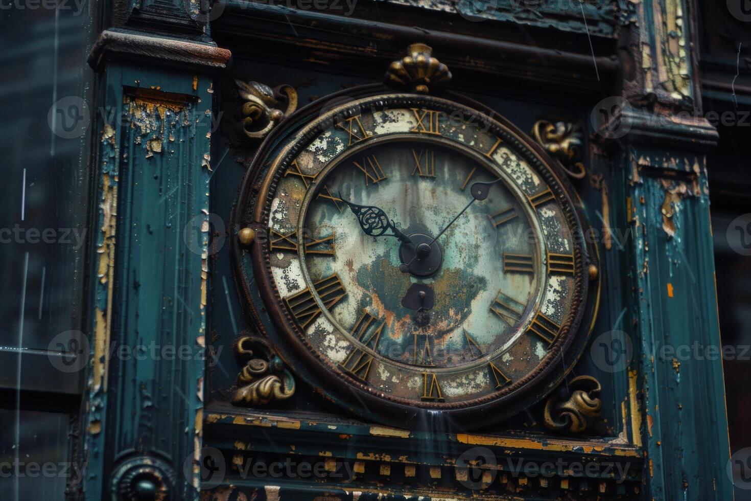 Antique clock showing time passing on building exterior photo