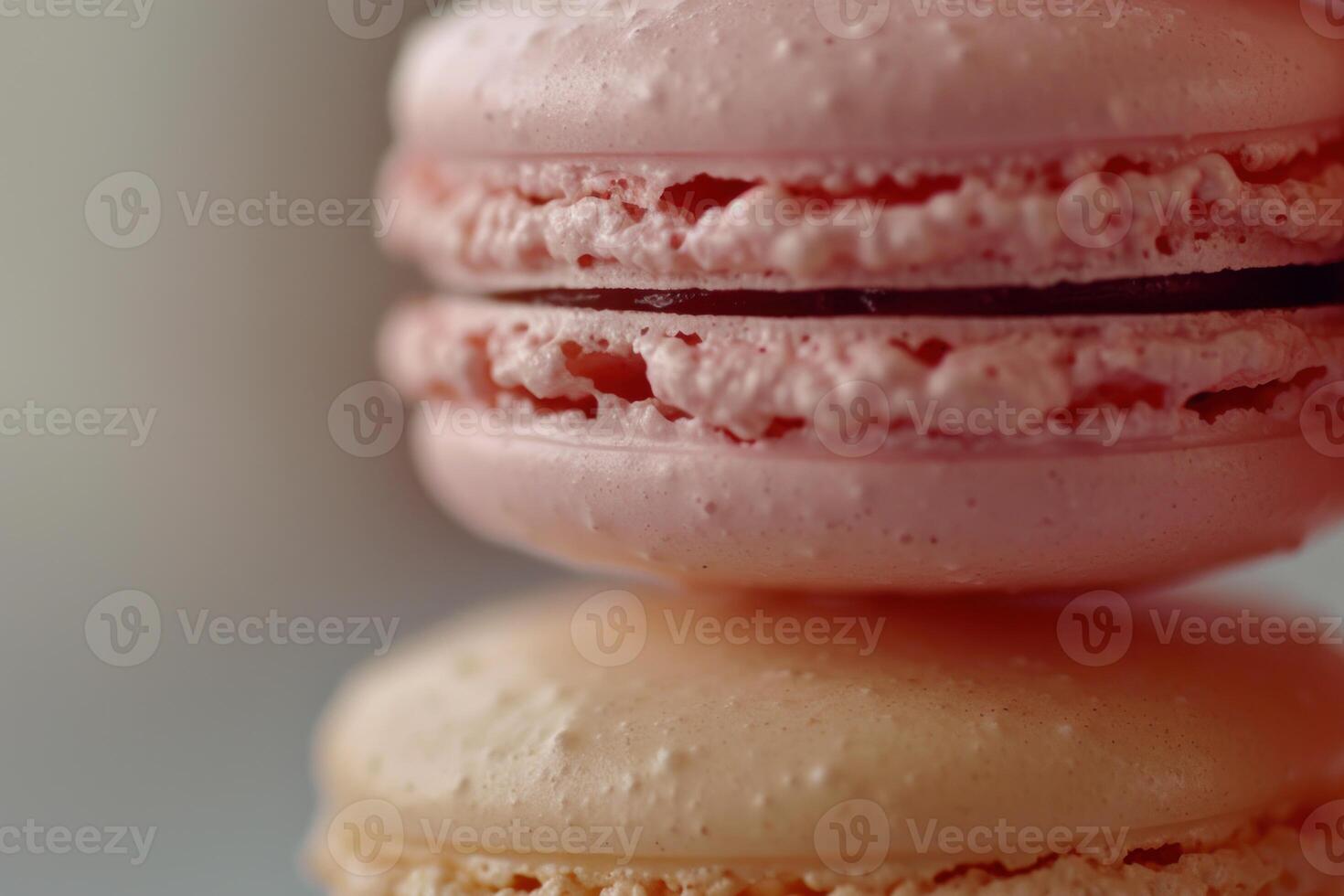 Delicious pink macaron resting on another macaron photo